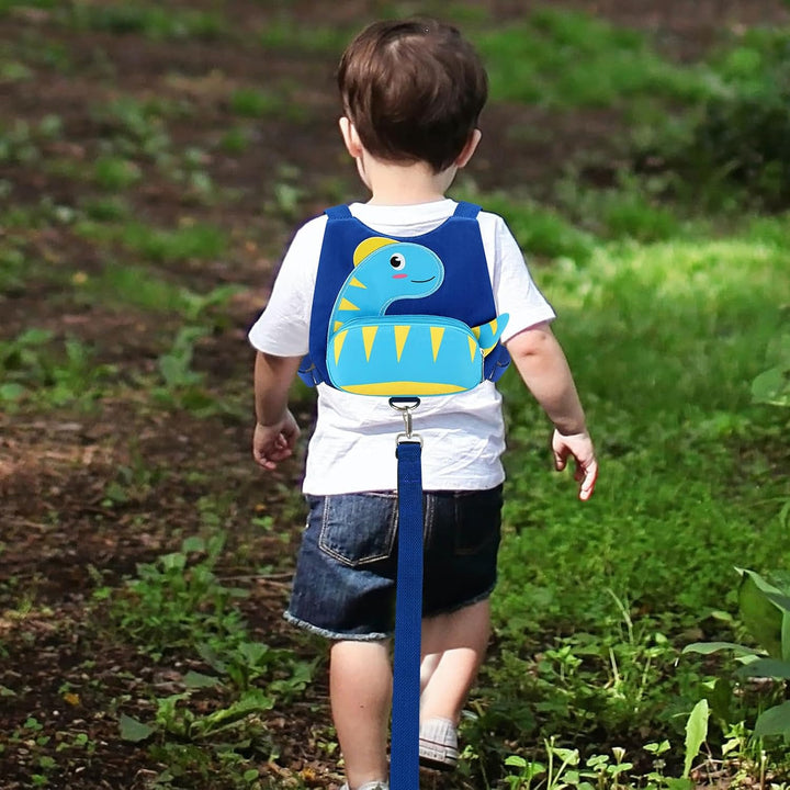 Toddler Harness with Leash, Cute Dinosaur Kids Harness + anti Lost Wrist Link, Mini Child Harness Leash Wristband Strap Belt Protector for Baby Boys Girls to Outdoor Travel (Blue)