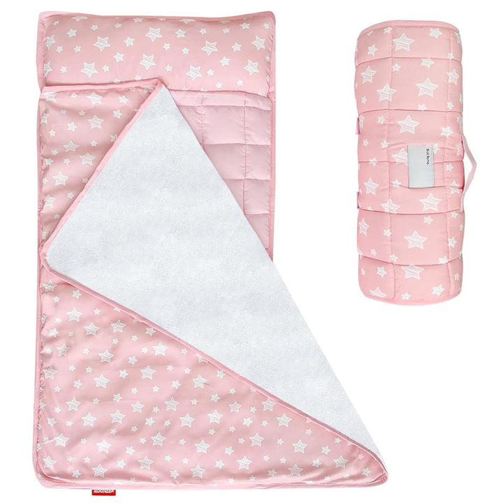 Toddler Nap Mat with Fleece Minky Blanket, Lightweight, Soft Perfect for Kids Preschool, Daycare, Travel Sleeping Bag Boys and Girls, 21" X 50" Fit Standard Cot