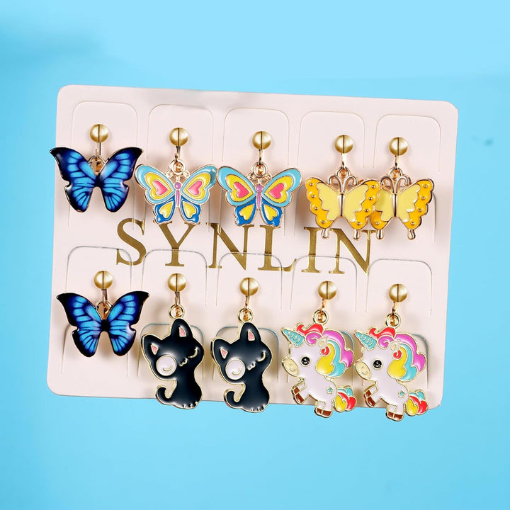 20 Pairs Kids Clip-On Earrings - Cute Animal Designs, Non-Pierced for Girls