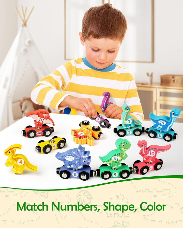 Wooden Dinosaur Train Set for Toddlers - Magnetic Dinosaur Toys and Number Train, Perfect for Toddler Activities, Birthdays, and Educational Gifts for Boys Aged 3-5,Dinosaur Easter Gift