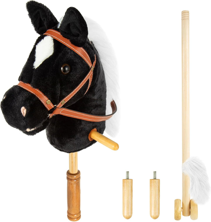 Stick Hobby Horse Riding Toy, Plush Stick Horse for Toddlers Ages 3+, Horses Ride on Toy Fun Pretend Play with Wooden Wheels and Real Pony Clip-Clop Sounds 39 Inches-Light Brown