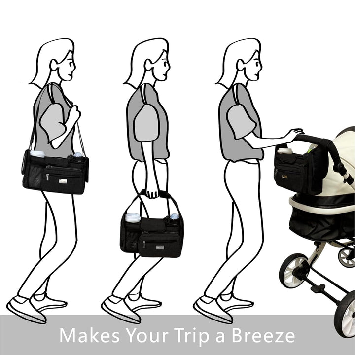 Universal Baby Stroller Organizer, Stroller Caddy with Detachable Mesh Bag & Heightened Insulated Cup Holders & Non-Slip Secure Hooks Accessories, Fits Most Strollers (Checkerboard)