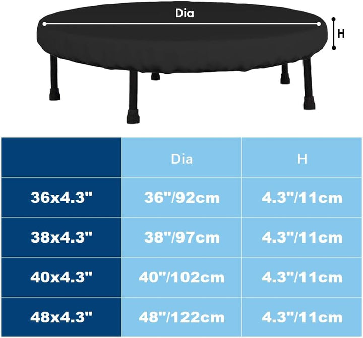Trampoline Cover Mini Trampoline Cover Waterproof Protective Cover for Trampoline Indoor Outdoor Garden Rebounder (Not Spring Cover) (Black, 48"Dia X 4.3"H)