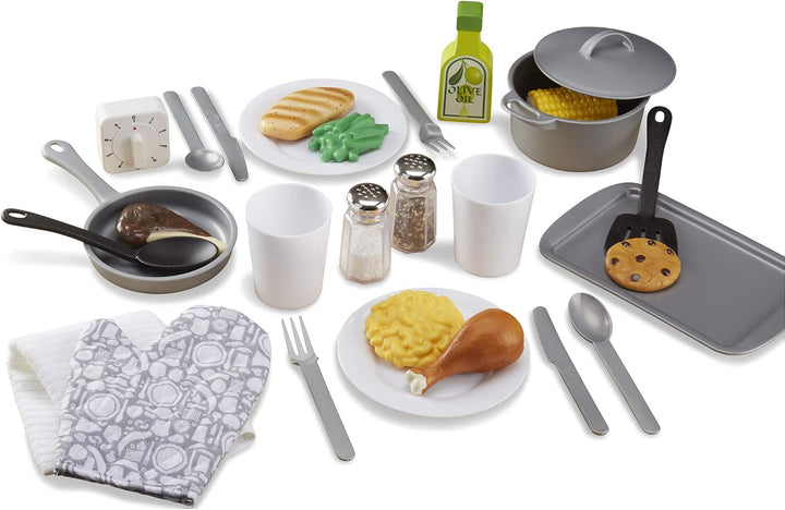 22-Piece Play Kitchen Accessories Set - Utensils, Pot, Pans, and More, White