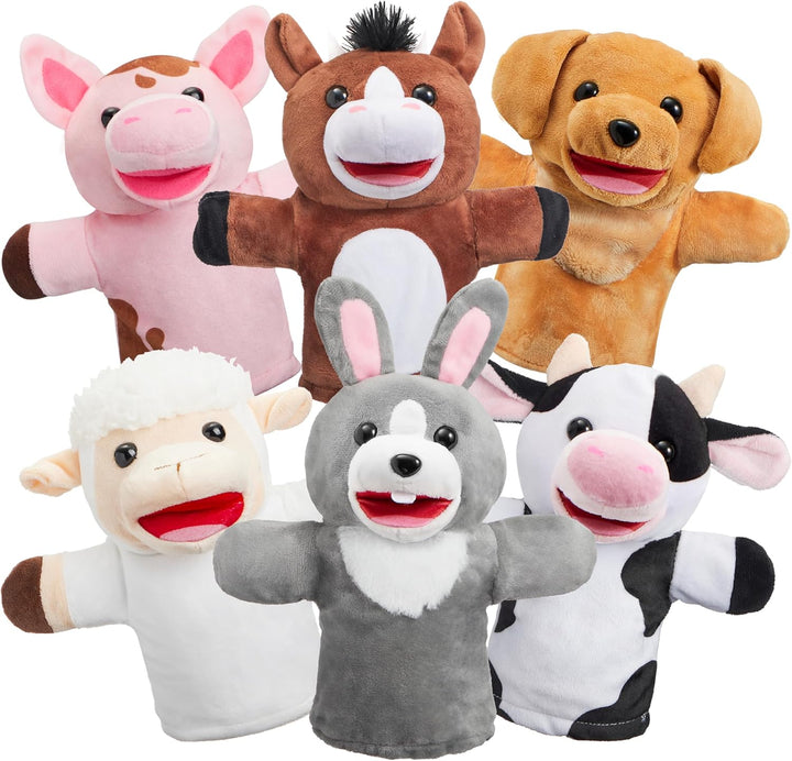 6Pcs Kids Hand Puppet Set with Working Mouth, Toddler Animal Plush Toy Includes Elephant, Giraffe, Lion, Bear, Raccoon and Monkey for Show Theater, Birthday Gifts for Kid Age 3+