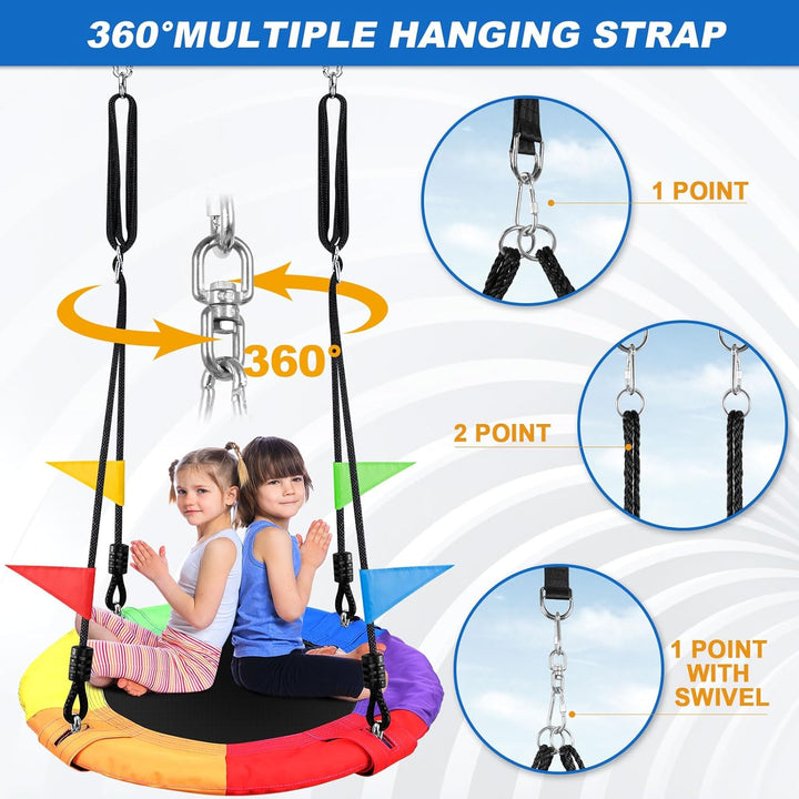 24 Inch Children Tree Swing, Outdoor Small Saucer Swing Platform Swing for Kid, round Flying Swing Wirh Adjustable Hanging Ropes for Backyard, 220Lb Weight Capacity Great for 1-2 Kids
