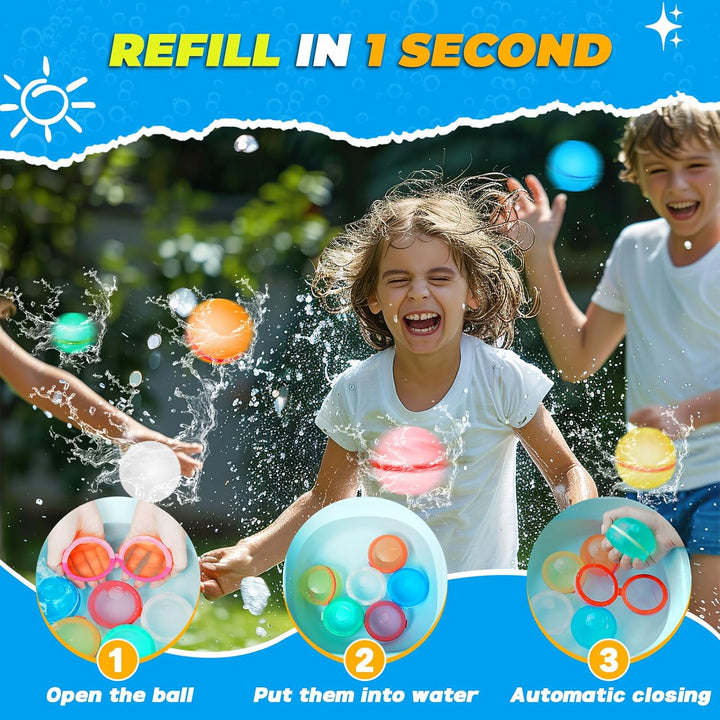 6 PCS Reusable Water Balloons, Refillable Magnetic Water Balls for Outdoor Games, Self Sealing Water Splash Bomb Quick Fill for Summer Fun, Pool Beach Toys for Kids Ages 3-12