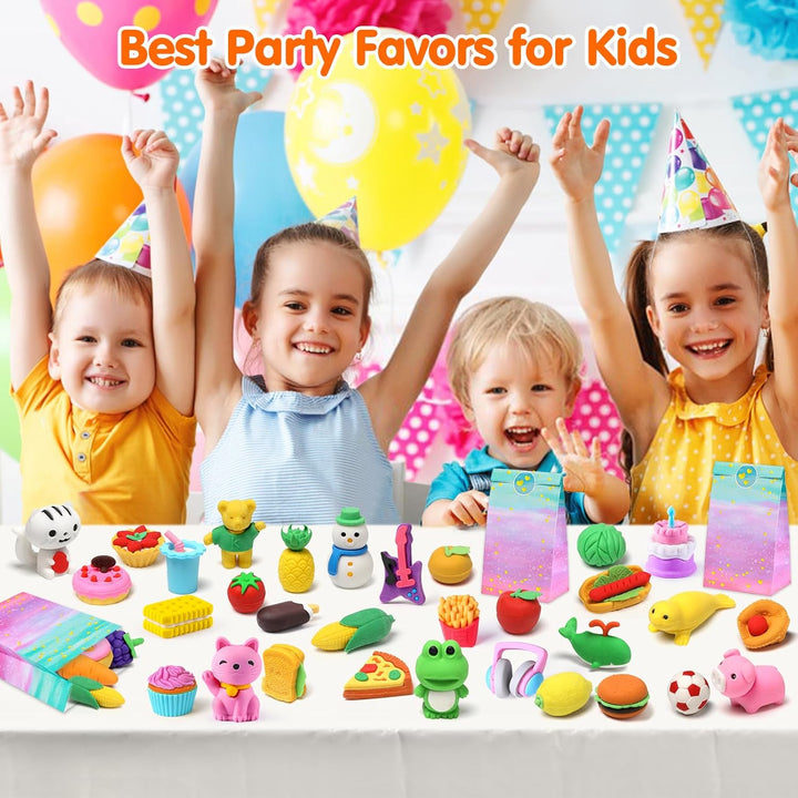 140PCS Mini Animal Erasers Bulk Kids Prizes Treasure Box Toys Classroom Rewards Teacher Must Haves Desk Pets Back to School Supplies Random Eraser Party Favors Kids Toys Gifts Pinata Stuffers