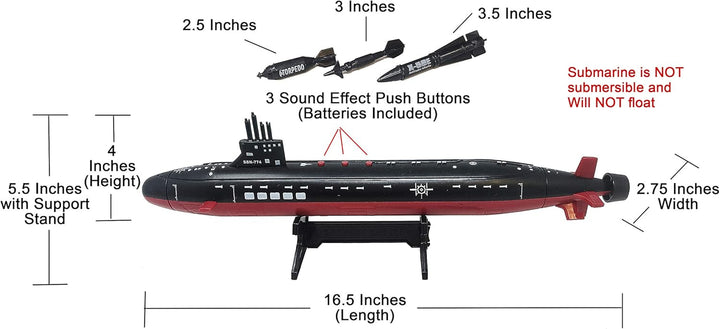 16.5 Inch Toy Black Submarine with Sound Effects and Torpedo