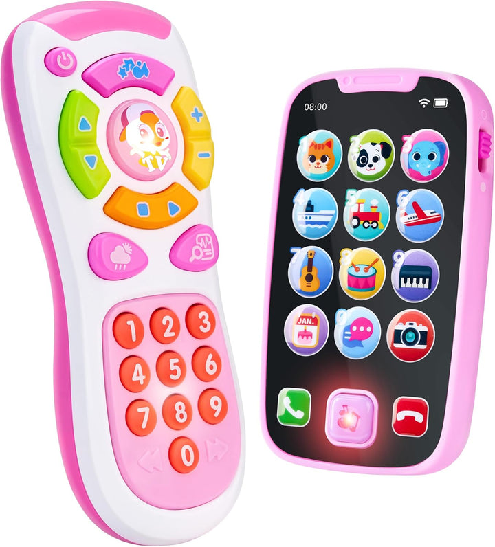 Baby Learning Phone and Remote Toy for Toddler, Fun Smartphone Toys with Music for Infants, Boys or Girls, Holiday Stocking Stuffers, Kids Birthday Gift, Easter Basket Stuffers