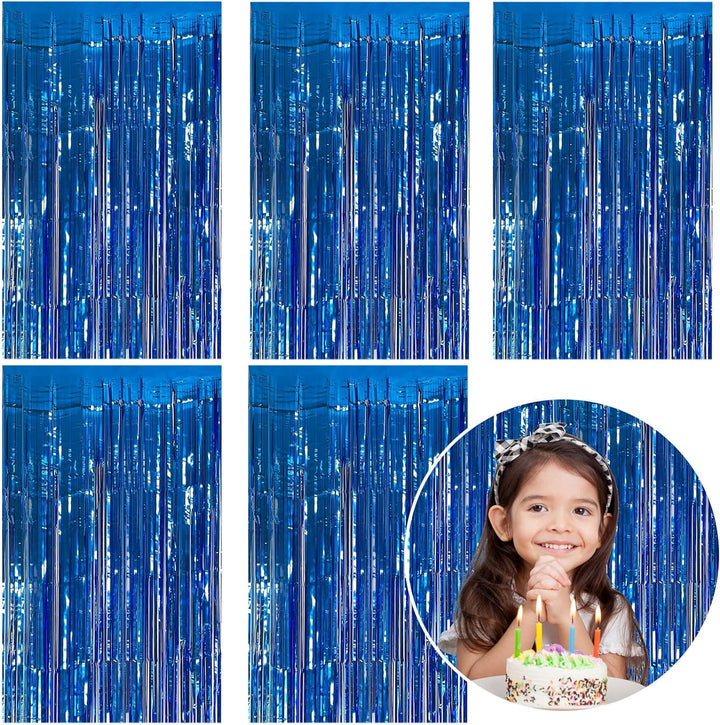 2 Pack Blue Streamers Party Decorations Fringe Backdrop Ocean Themed Decorations Foil Curtain Backdrop Blue Birthday Ocean Party Decor Supplies