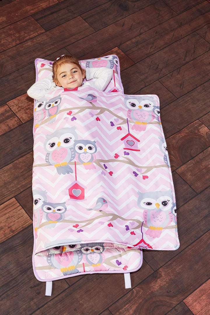 Toddler Nap Mat with Removable Pillow -Underwater Mermaids- Carry Handle with Fastening Straps Closure, Rollup Design, Soft Microfiber for Preschool, Daycare Sleeping Bag, Ages 2-6 Years