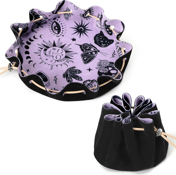 Rolling Black Drawstring Bag with Felt DND Dice Tray - Perfect for RPG Players, Tabletop Gamers, DND Accessories Gifts - Ideal for Jewelry, Coins, Keys