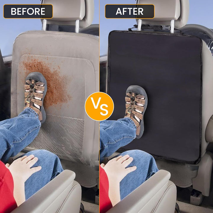 2 Pack Large Back Seat Protector for Kids Feet | Premium Waterproof Kick Mats | Durable Black Backseat Cover for Child to Protect from Dirt, Mud & Scratches | Automotive Travel Accessories