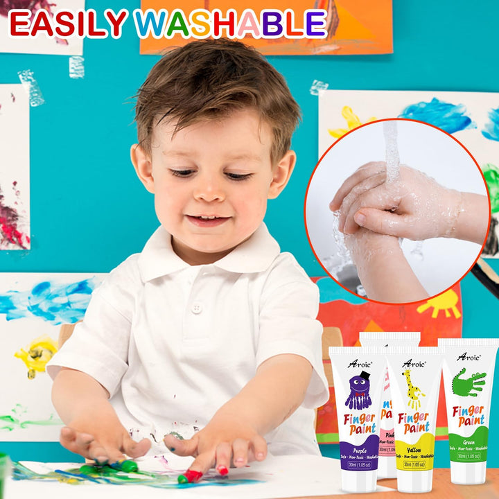 8PCS Washable Finger Paint for Kids, Non-Toxic Finger Paints 8Colors, Art Supplies for Toddlers, Painting Supplies for Kids Boys Girls Gifts, Hand Paint DIY Crafts