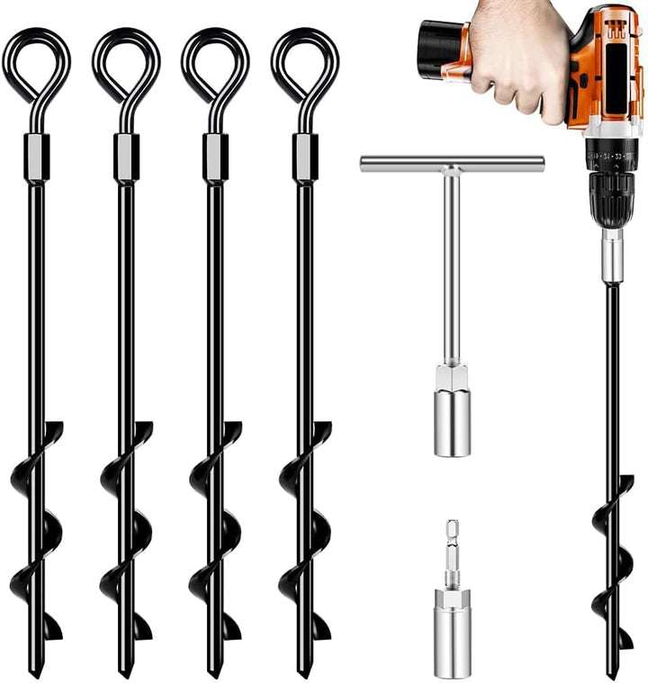 Ground Anchors Screw In, Heavy Duty Tent Stakes Trampoline Anchors 4Pack, Ground Anchors for Camping Tent, Canopies, Carports, Canopy, Sheds, Swing Sets,14In Ground Anchors for High Winds