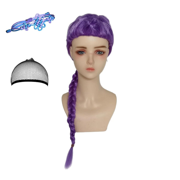 Anime Demon Hunters Costume Rumi Cosplay Wig Rumi Halloween Cosplay Wig Accessory Set (Rumi Purple + Bracelet + Hair Cap)