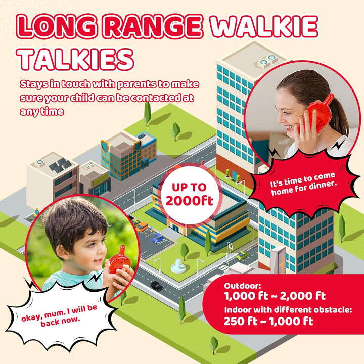 Walkie Talkies for Kids - Walkie Talkie Toys Gifts for 4 5 6 7 8 Year Old Girls Boys Long Range Fire & Rescue Walkie Talkies for Christmas Birthday Easter Gifts Indoor outside Games Red