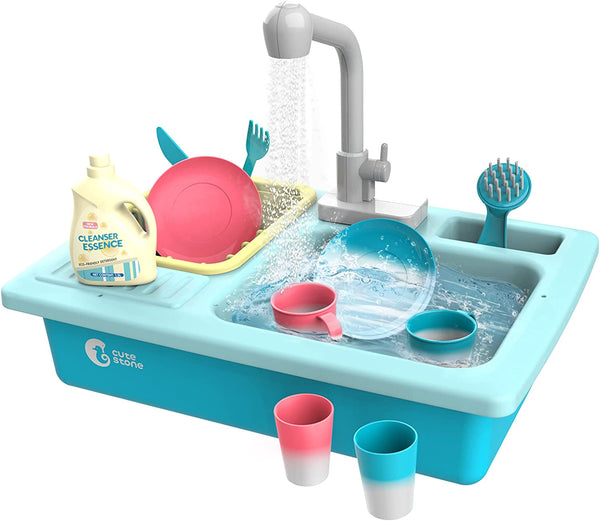 Color Changing Kitchen Sink Toys, Children Electric Dishwasher Playing Toy with Running Water, Upgraded Faucet, Automatic Water Cycle System Play House Pretend Role Play Toys for Boys Girls