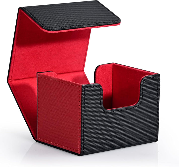 Card Deck Box for Trading Cards, MTG Commander Deck Box Holds 120+ Single Sleeved Cards, Leather Magnetic Card Storage Box Fits for TCG CCG Magic Cards (Black)