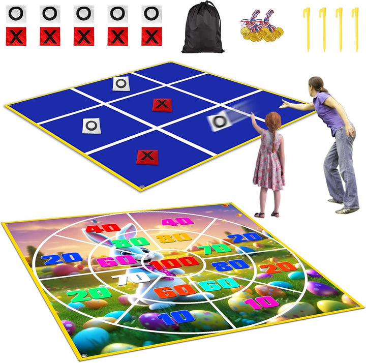 Outdoor Giant Tic Tac Toe Bean Bag Toss Games for Kids Adults Family, Large outside Lawn Yard Backyard Carnival Field Day Game, Beach Picnic Camping Birthday Party Family Reunion Games