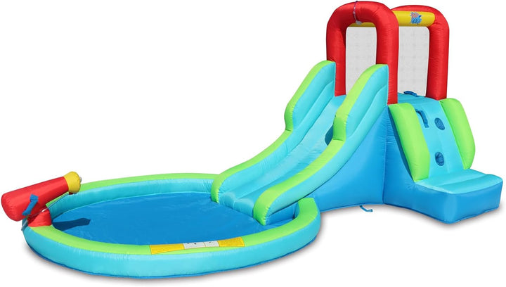Inflatable Waterslide, Bounce House with Slide for Wet and Dry, Kids Backyard Waterpark for Summer Fun, Water Gun & Splash Pool for Age 3-8, Love for Kids