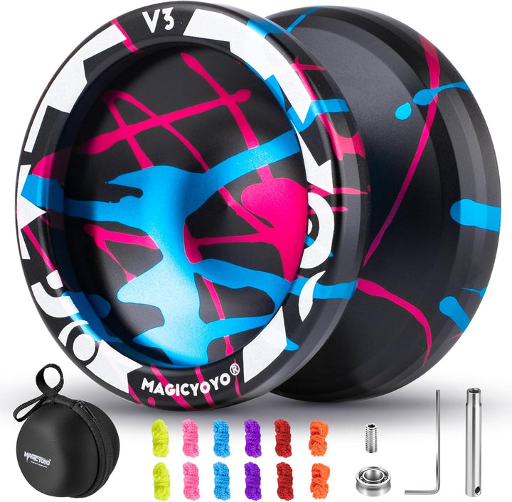 V3 Yoyo for Kids 8-12 or Above, Responsive Yoyo Professional with Dual Function, Professional Trick Yo Yo for Adults with 12 Yo-Yo Strings, KK Bearing, Bearing Puller, Axle,Case Bag -Black