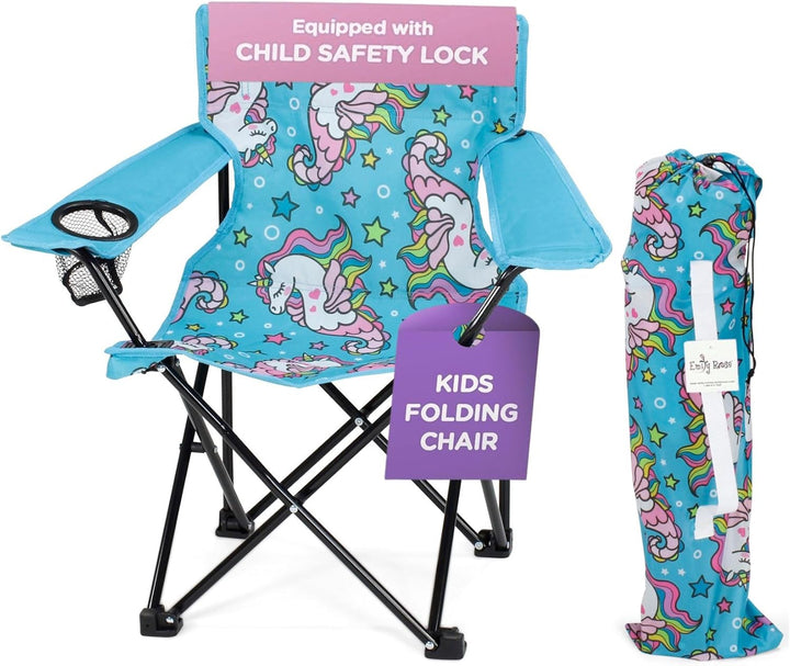 Kids Folding Beach Camping Chair Chair with Safety Lock, Cup Holder & Carry Case - Boys Girls Small Toddler Tailgate, Travel, Lawn Chair for Indoor & Outdoor (Playful Dinosaurs)