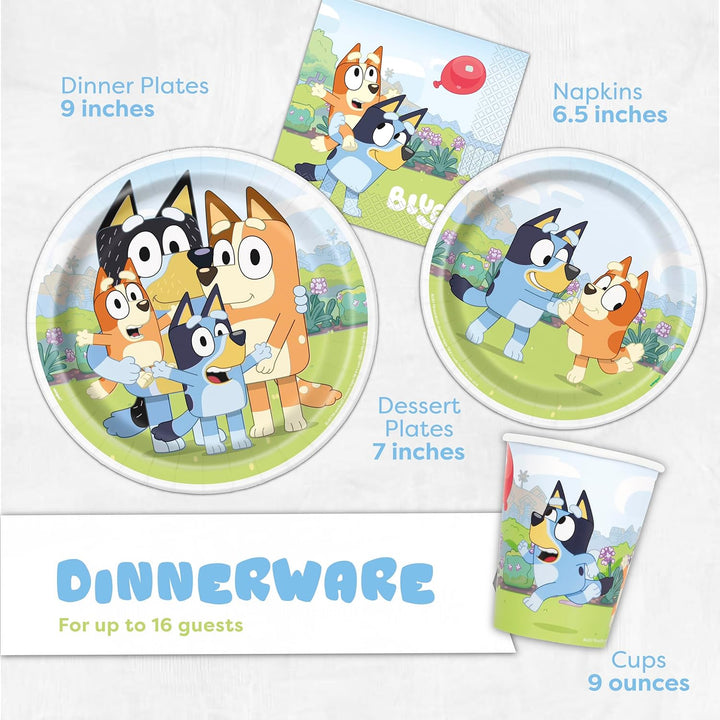 Bluey Birthday Party Supplies and Decorations - Bluey Tablecover, Plates, Cups, Napkins, Button