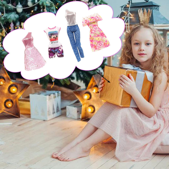 11 Sets Doll Clothes Including 3 Sequins Dresses 4 Fashion Floral Dresses 4 Casual Outfits Tops and Pants for 11.5 Inch Girl Dolls