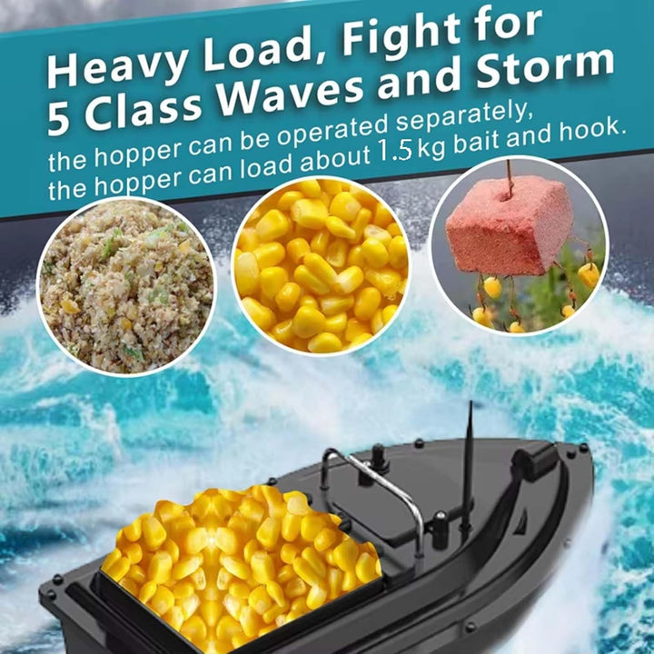 RC Fishing Bait Boat with 2.4Ghz Remote Control One-Hand Operation ABS Shell 1.5Kg Load Capacity Dual Motor Black