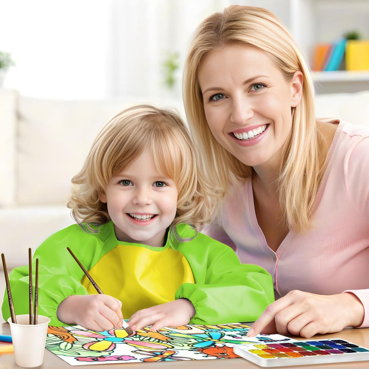 2 Pack Kids Art Smock,Kids Painting Apron,Children Artist Aprons with Long Sleeve 3 Pockets for Toddlers 3-6 Years