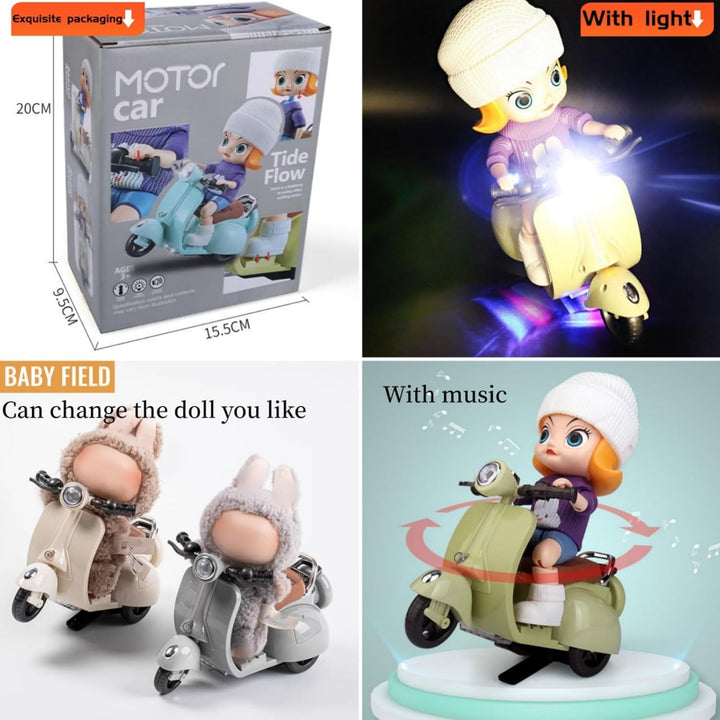 Scooter Toy - with Light and Music, Big into Energy Cute Have a Seat Motorcycles, Interactive Rotating Decor Desktop Ornaments Accessories Collectors (Blue)