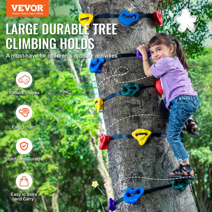 Ninja Tree Climbing Kit, 20 Rock Climbing Holds & 6 Ratchets, Large Climbing Rocks for Kids & Adults Outdoor Backyard Ninja Tree Obstacle Course Training