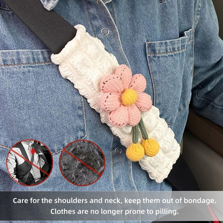 Cute Flower Seat Belt Cover Pads, 2 Pcs & 4 Pcs Seatbelt Covers for Women Adults, Car Seat Strap Pads, Seatbelt Cushion (Pink,2)