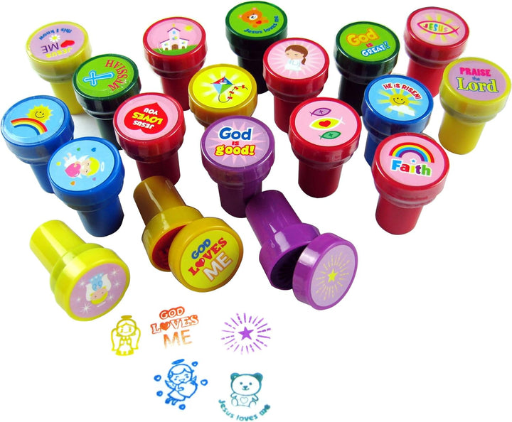 50 Pcs Religious Assorted Stampers for Kids Religious Prizes Carnival Prizes Vacation Bible School Sunday School Prizes
