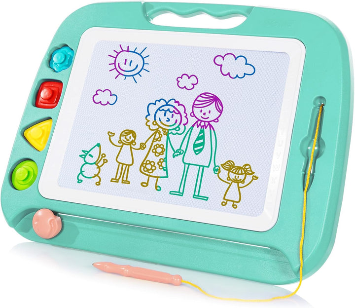 Large Magnetic Drawing Board - 4 Colors 16×13In Writing Painting Doodle Pad with 4 Stamps for Toddlers, Learning Educational Toy Etch Sketch Gift for 36+ Month Kids Girls Boys, Blue