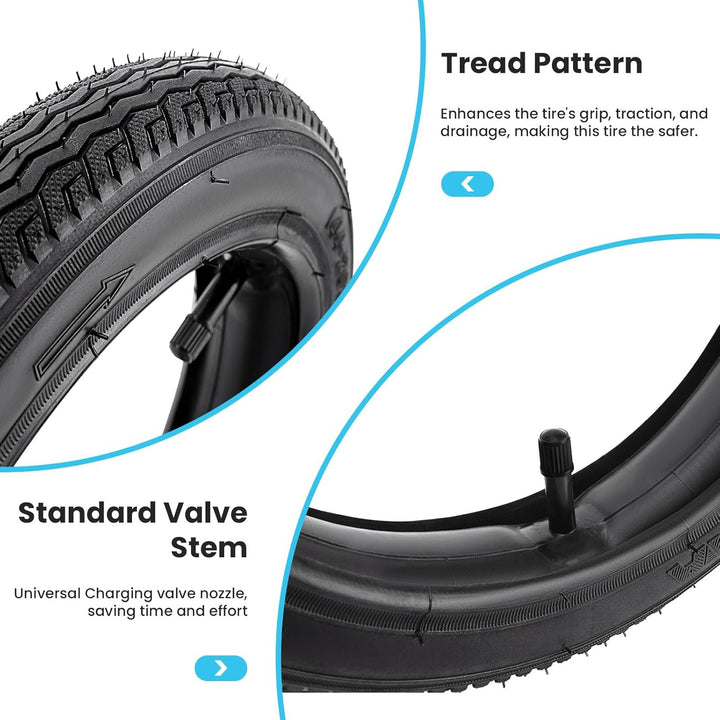 Rear 16×1.75/2.125 & Front 12×1.75/2.125/2.25 Tires and Inner Tube Fit for Bob Stroller Revolution Graco 3-Wheeler Gear Jogging Troller Models - Single and Double Stroller Tires Replacement