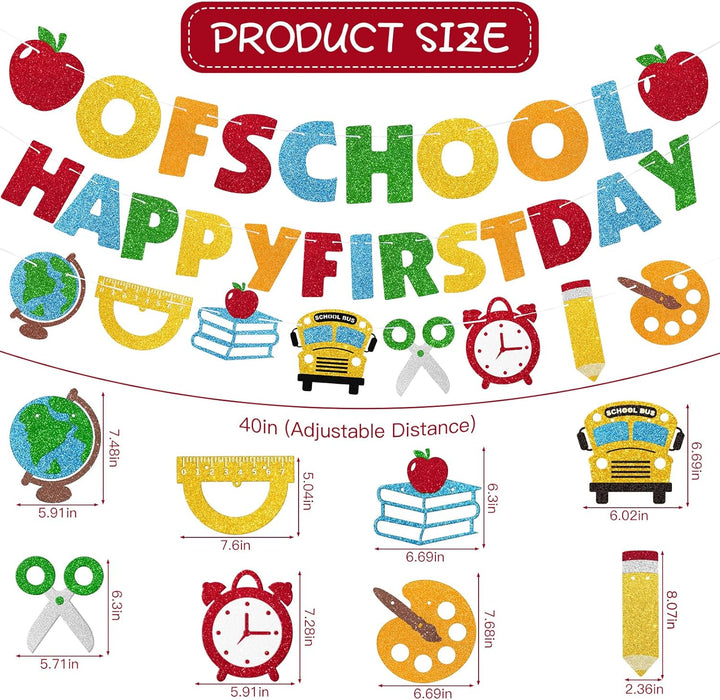 Happy First Day of School Banner, 3Pcs Welcome Back Banner Party Decorations for Children Kids Student Celebrating 1St Day of School Classroom Office Party Supplies Hanging Decor, Pre-Strung, NO DIY