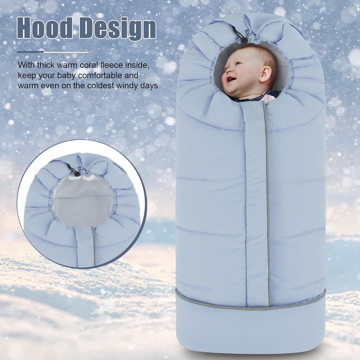 Stroller Cover for Winter, Toddler Stroller Footmuff Universal for Most Stroller, Water Resistant Warm Coral Baby Stroller Bunting Sleeping Bag Blue