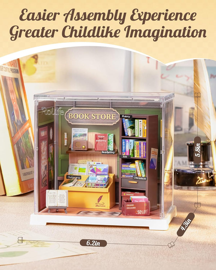 Mini Super Creator Series, DIY Miniature Memory Book Store Dollhouse House Kit, Bulid Scenary for Action Collectible Figures,Creative Gifts for Women Kid Adults