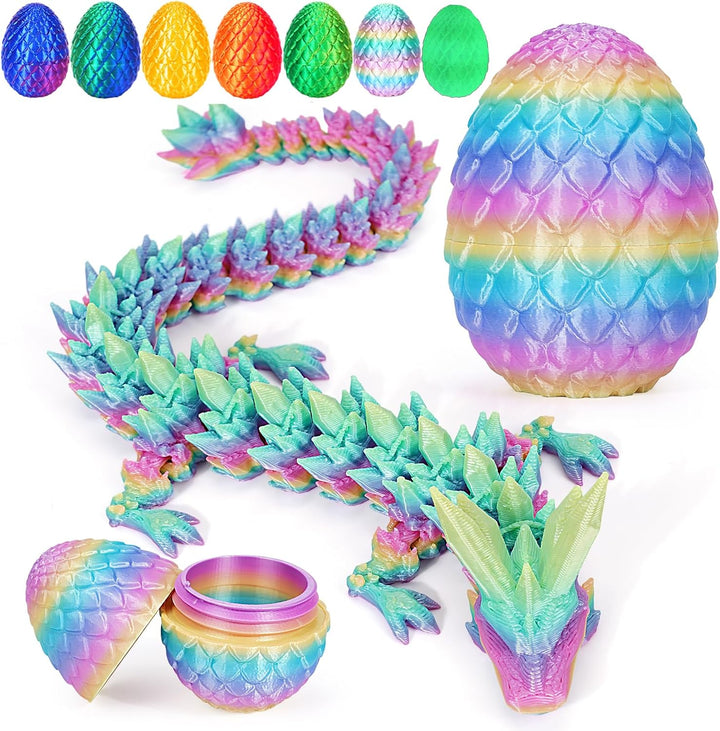 12" 3D Printed Dragon Egg, Cool 3D Printer Articulated Crystal Dragon Toy for Boys Kid Teen, Animals Fidget Toy Dinosaur Eggs for 5-7 4-6 8-12 Year Old Boys Kid Girls (Laser Green-12Inch)