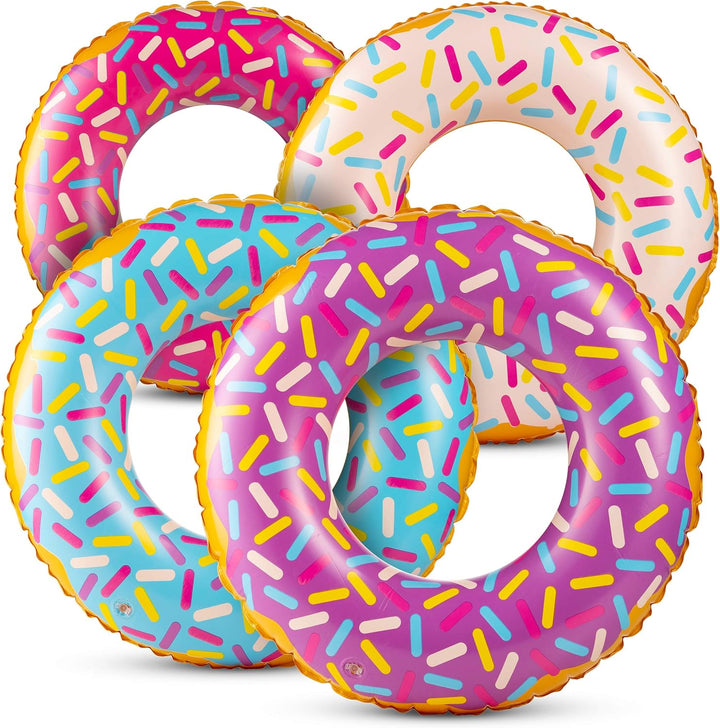 Inflatable Donuts - (Pack of 4) 24 Inch Donut Pool Float for Kids Ages 2-6 Pool Tube, Assorted Swim Rings with Sprinkles for Pool Floaties, Party Decorations