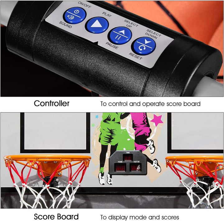 Foldable Basketball Arcade Game, 8 Game Options, Electronic Double Shot 2 Player W/ 4 Balls and LED Scoring System, Indoor Basketball Game for Kids, Adults