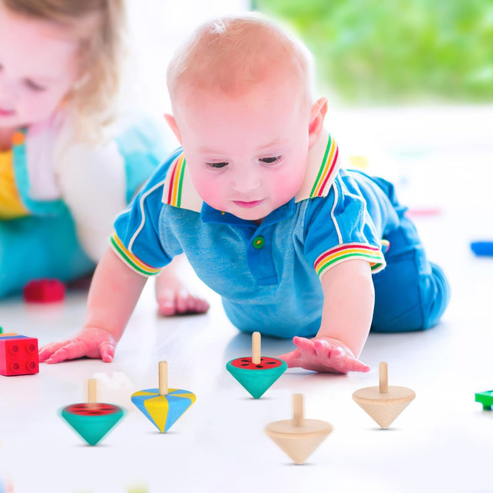 Wooden Spinning Top Unfinished Wood Tops Craft Gyroscopes for DIY Kids Children Toy Party Favor New Year 12Pcs