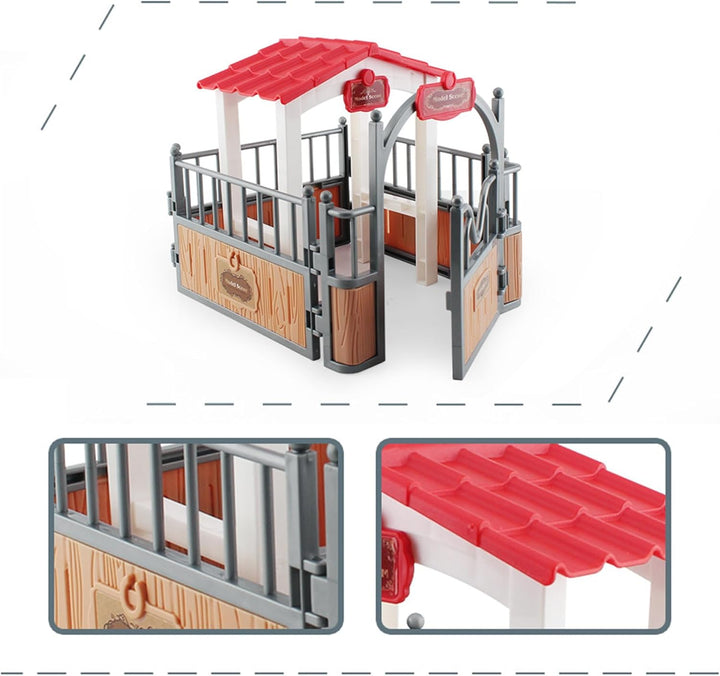 Horse Barn Playset Horse Stable Playset Pavilion 7.3X5.5X6.3'' Plastic Barn Pavilion Imaginary & Creative Educational Toys Accessories for Lovers