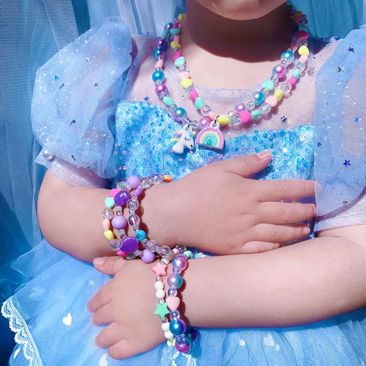 Kids Jewelry for Little Girls Necklace Bracelet with Unicorn Rainbow Star Crown Pendant for Toddler Dress up Jewelry Princess Gifts for 3 4 5 6 7 8 Years Old