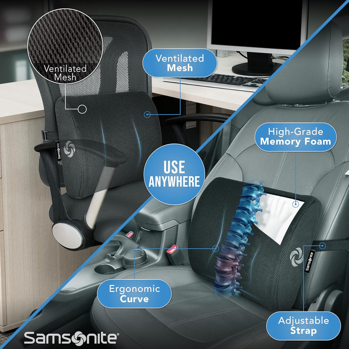 Lumbar Support Pillow for Office Chair and Car Seat, Perfectly Balanced Memory Foam , Versatile Use Lower Back Cushion
