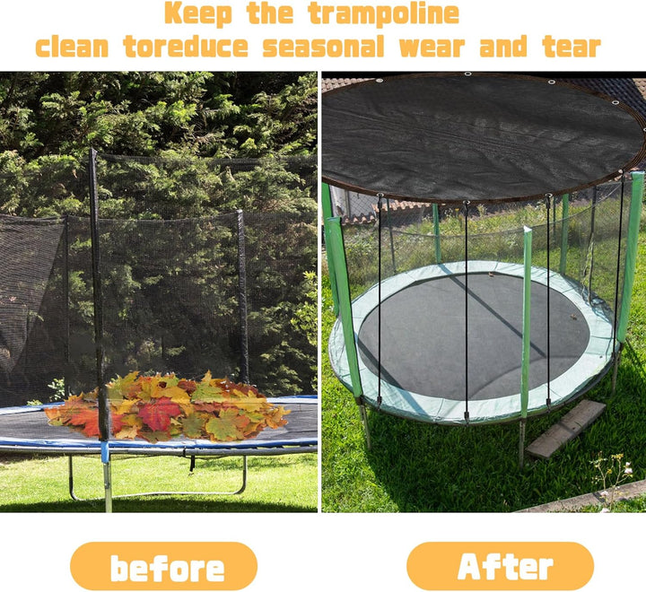 Trampoline Cover Black round 90% Sunblock Shade Cloth 12FT Trampoline Top Shade Cover Sun Shade Mesh Tarp with Elastic Cord Plastic Hooks for Outdoor Backyard Playground Accessories, Tent Only