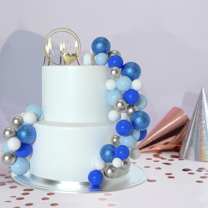 50 Pcs Ball Cake Topper Sticks Mini Balloons for Decorating Supplies Foam Balls Cake Toppers for Baby Shower, Birthday - Blue Series